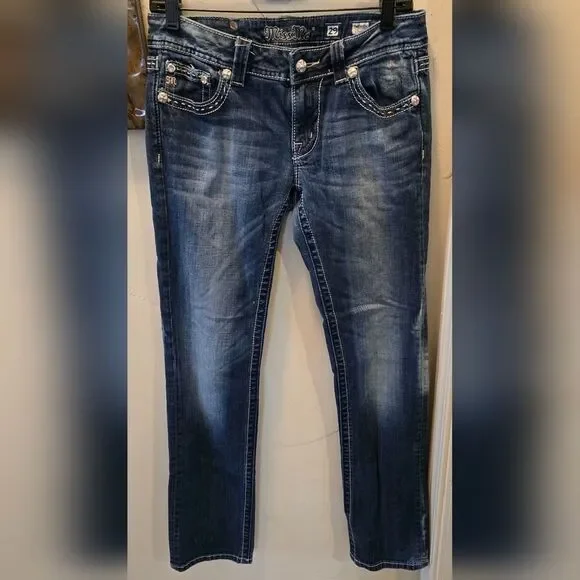 Miss Me Blue Boot Cut Jeans with Silver Embellishments 29x33 1/2 - Picture 3 of 5